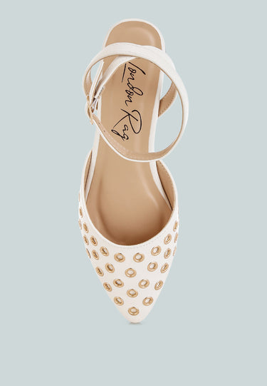 Metallic Eyelet Detail Flat Sandals by RAG