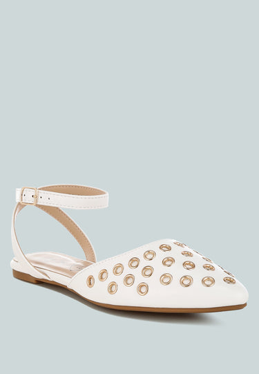 Metallic Eyelet Detail Flat Sandals by RAG