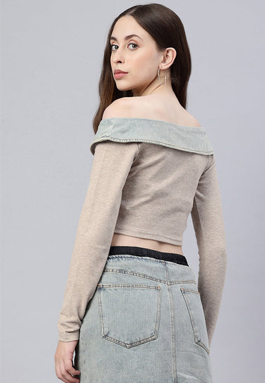 Off-Shoulder Denim Paneling Top by RAG