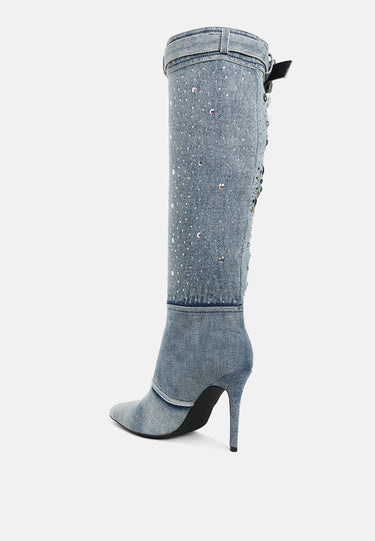 Multi Color Stones Denim Boots by RAG