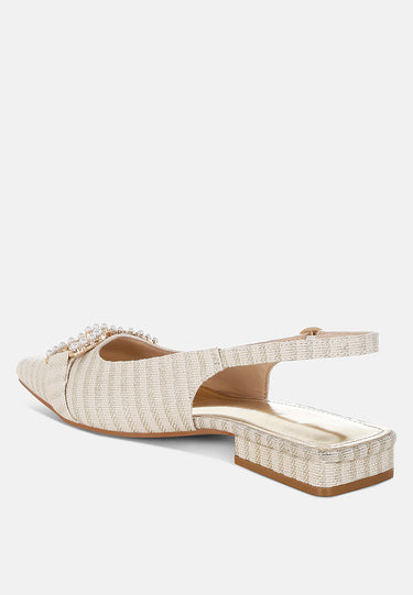 Pearl-Detailed Horsebit Woven Flats by Mode