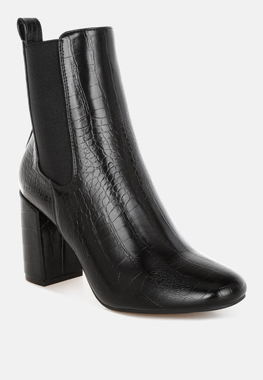 Croc Textured Block Heeled Chelsea Boot by MODE