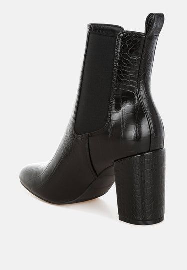 Croc Textured Block Heeled Chelsea Boot by MODE