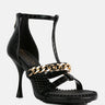 DAKOTA Black Metal Chain Mid Heel Sandals_Black