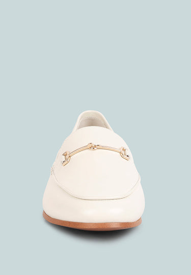DARETH Horsebit Flat Heel Loafers in Off White#color_off White