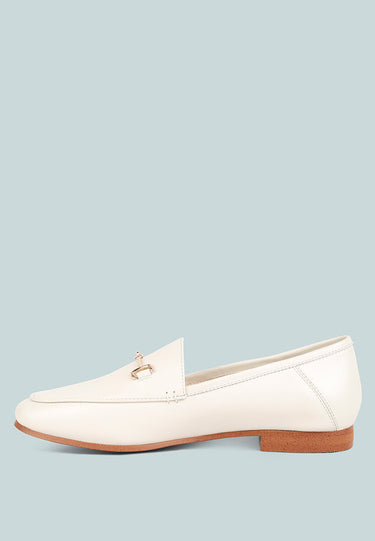 DARETH Horsebit Flat Heel Loafers in Off White#color_off White
