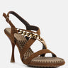 DOMEDA Tan Metal Chain Embellished Sandals#color_tan