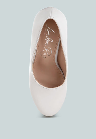 Faux Leather Block Heel Pumps in White by Mode