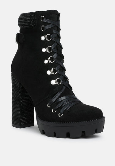 Diamante Set Block Heeled Ankle Boot by MODE
