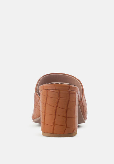Dumpllin Croco Slip-on Block Heel Sandals
