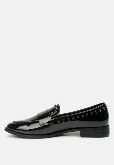 EMILIA Black Patent Stud Penny Loafers#color_black