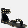 EMMETH Studs Embellished Black Flat Gladiator Sandals#color_black