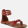 EMMETH Studs Embellished Red Flat Gladiator Sandals#color_red