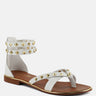 EMMETH Studs Embellished White Flat Gladiator Sandals#color_white