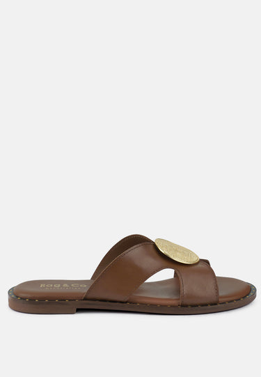 EUDORA Embellished Tan Slip-ons#color_tan