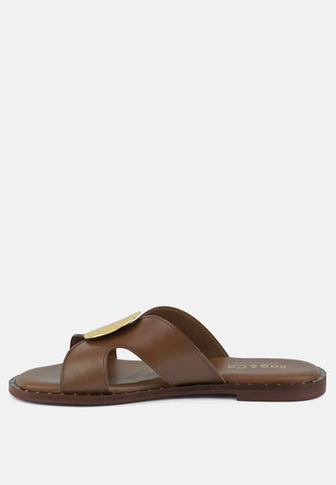 EUDORA Embellished Tan Slip-ons#color_tan