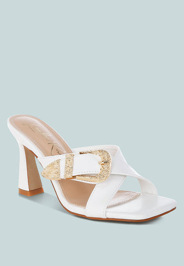 Engraved Metallic Buckle Sandals by Mode