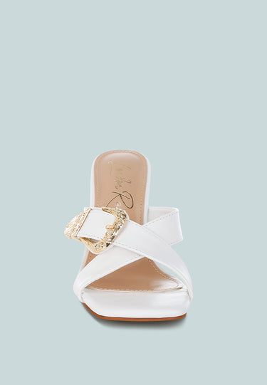 Engraved Metallic Buckle Sandals by Mode