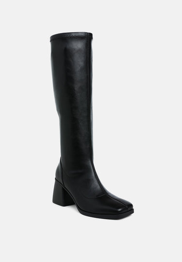 Faux Leather Block Heel Boots by RAG
