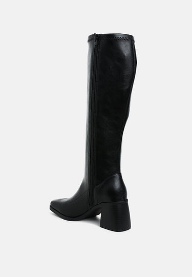 Faux Leather Block Heel Boots by MODE