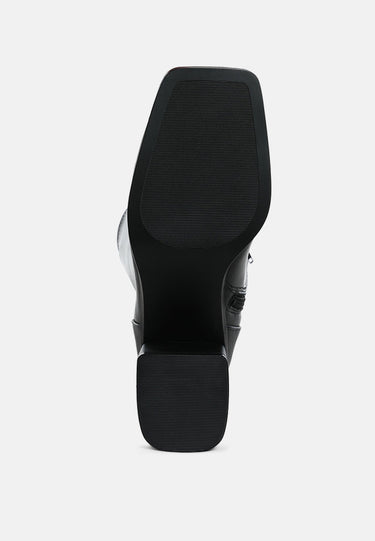 Faux Leather Block Heel Boots by RAG