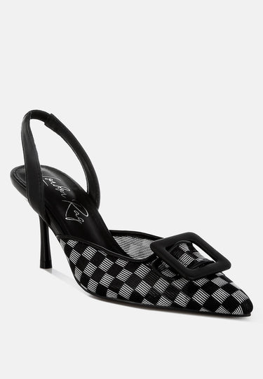Freya Mesh Checkered Pointy Stiletto Heels