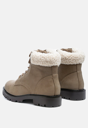 Fur Collared Biker Boots in Taupe