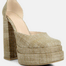 COSETTE Diamante Embellished Ankle Strap High Block Heel Sandals in Beige#color_beige