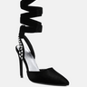 WALLIS Black Velvet Diamante Tie Up High Heeled Sandals_Black