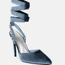 WALLIS Blue Velvet Diamante Stud Tie Up Sandals_Blue