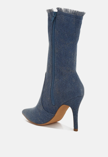 Distressed Denim Mid-Calf Boots by RAG