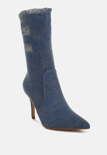 Distressed Denim Mid-Calf Boots by RAG
