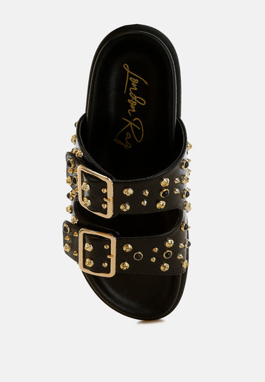 Jayata Metallic Stud Embellished Sliders