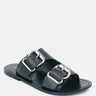 KELLY Black Flat Sandal with Buckle Straps-Black