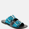 KELLY Blue Flat Sandal with Buckle Straps-Blue