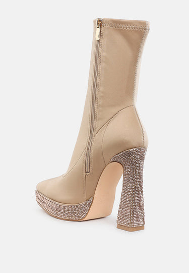 Lycra Rhinestone Detail Ankle Boots by MODE