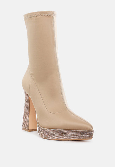 Lycra Rhinestone Detail Ankle Boots by MODE