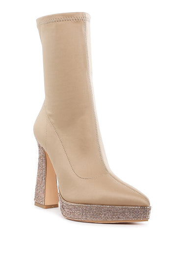 Lycra Rhinestone Detail Ankle Boots by RAG