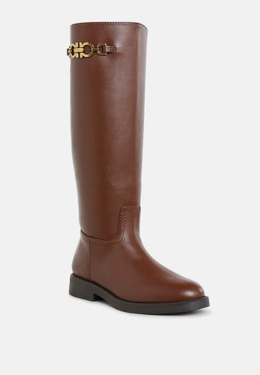 Metal Chain Link Detail Calf Boots by RAG