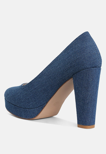 Kostur Denim Block Heel Pumps by Mode
