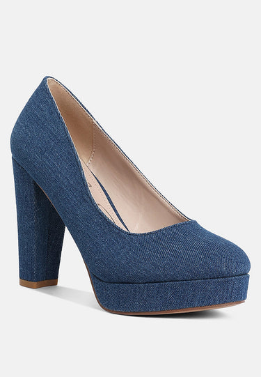 Kostur Denim Block Heel Pumps by Mode