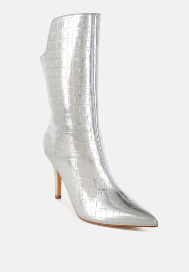 Croco Stiletto Heel Mid-Calf Boots by RAG