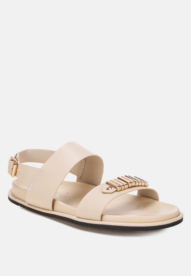 Lolac Metallic Bar Embellished Flat Sandals