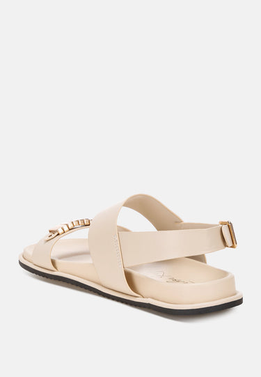 Lolac Metallic Bar Embellished Flat Sandals