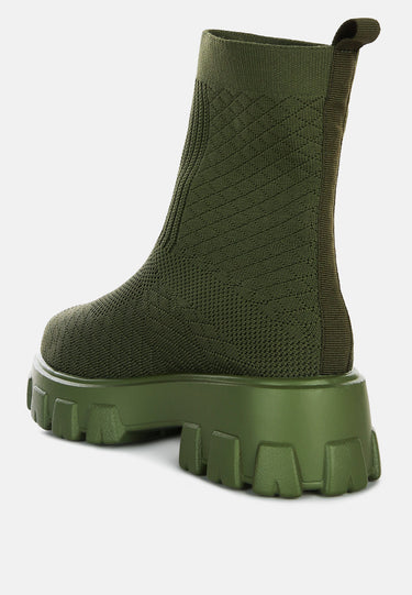 mallow stretch knit ankle boots#color_olive