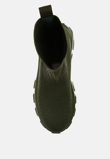 mallow stretch knit ankle boots#color_olive