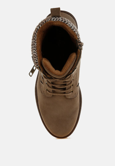 Knitted Collar Zip-Up Hiker Boots by RAG