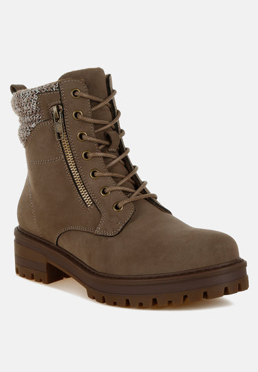 Knitted Collar Zip-Up Hiker Boots by RAG