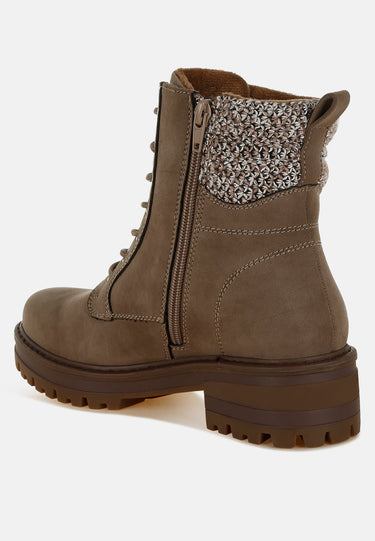 Knitted Collar Zip-Up Hiker Boots by RAG