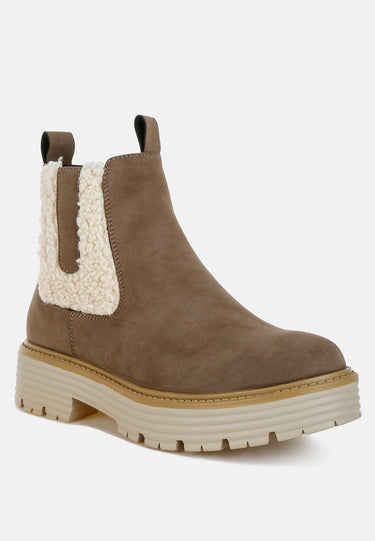 Faux Fur Detail Chunky Ankle Boots by RAG